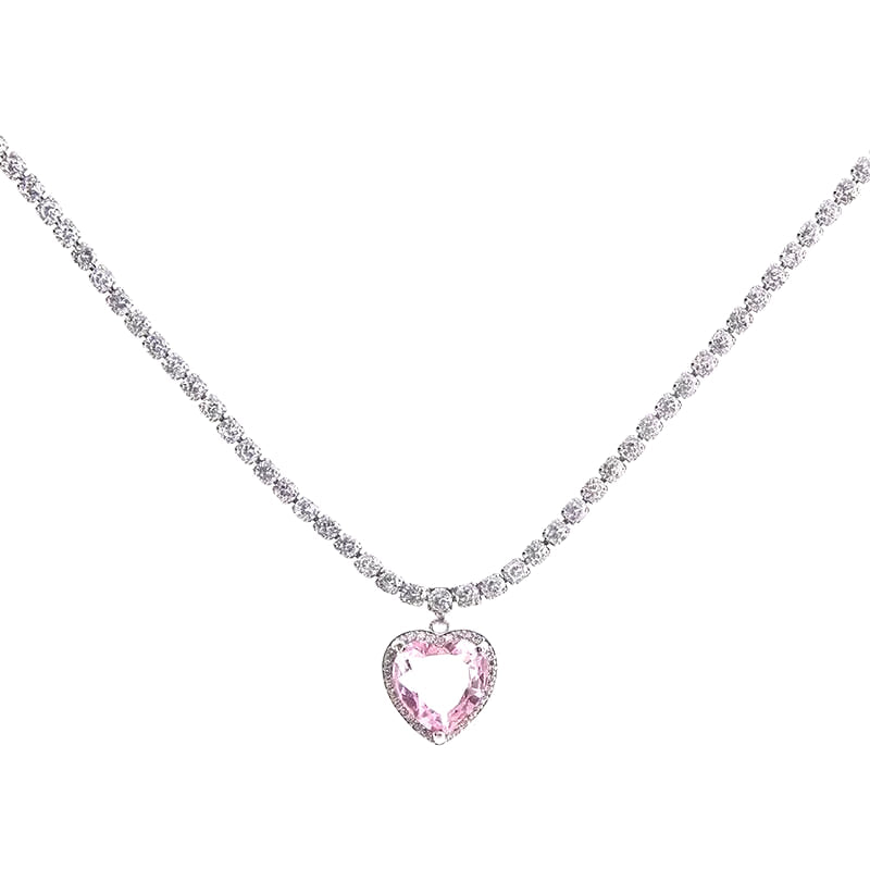 Pink Heart Pendant Necklace for Women Lovers Rhinestione Clavicle Chain Chocker Female Cute Crystal Moonstone Jewlery Gifts