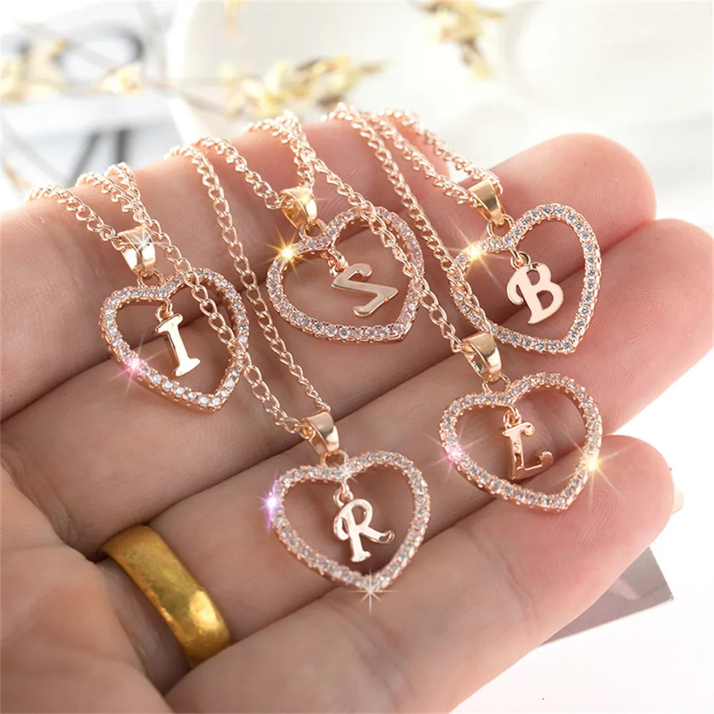 FABEALL Women's Fashion Heart Letter Necklace - A-Z Personalized Clavicle Necklace