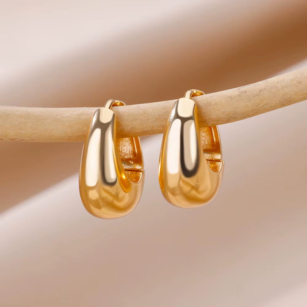 U Shape Hoop Earrings for Women Smooth Gold Color Stainless Steel Earrings Female Classic Statement Wedding Ear Jewelry Aretes